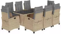 vidaXL 9-tlg. Garten-Essgruppe mit Kissen Beigemischung Poly Rattan