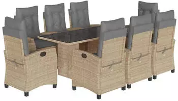 vidaXL Garten-Essgruppe, 9-tlg. mit Kissen Beigemischung Poly Rattan (3212696)
