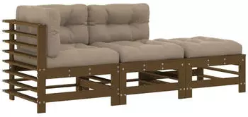 vidaXL 3-tlg. Garten-Lounge-Set mit Kissen Massivholz Douglasie (3186037)