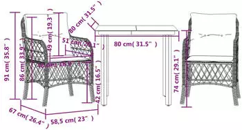 vidaXL 3-tlg. Bistro-Set mit Kissen Braun Poly Rattan (3212117)