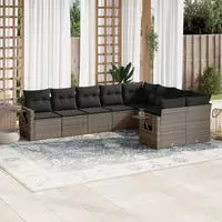 vidaXL 10-tlg. Garten-Sofagarnitur mit Kissen Hellgrau Poly Rattan