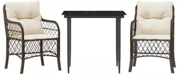 vidaXL 3-tlg. Bistro-Set mit Kissen Braun Poly Rattan (3212110)