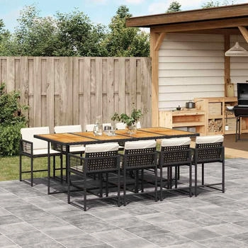 vidaXL 9-tlg. Garten-Essgruppe mit Kissen Schwarz Poly Rattan (3211467)