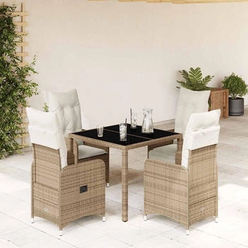 vidaXL Set, 5-tlg. Garten-Bistro-Set mit Kissen Beige Poly Rattan (3277097)