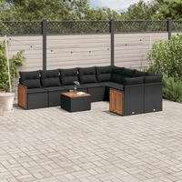 vidaXL 9-tlg. Garten-Sofagarnitur mit Kissen Schwarz Poly Rattan