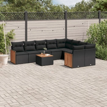 vidaXL Gartenlounge-Set, 9-tlg. Garten-Sofagarnitur mit Kissen Schwarz Poly Rattan (3227980)
