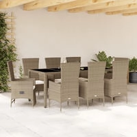 vidaXL 7-tlg. Garten-Essgruppe mit Kissen Beige Poly Rattan