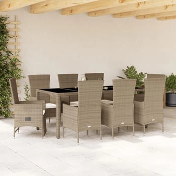 vidaXL Garten-Essgruppe 7-tlg. mit Kissen Beige Poly Rattan (3277578)
