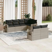 vidaXL 7-tlg. Garten-Sofagarnitur mit Kissen Schwarz Poly Rattan