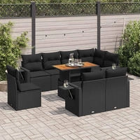 vidaXL 9-tlg. Garten-Sofagarnitur mit Kissen Schwarz Poly Rattan