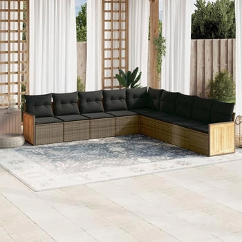 vidaXL Gartenlounge-Set 10-tlg. Garten-Sofagarnitur mit Kissen Grau Poly Rattan (3260149)