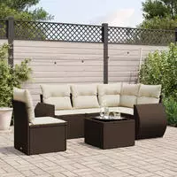 vidaXL 6-tlg. Garten-Sofagarnitur mit Kissen Schwarz Poly Rattan