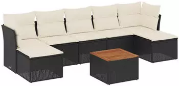 vidaXL 8-tlg. Garten-Sofagarnitur mit Kissen Beige Poly Rattan (3256108)