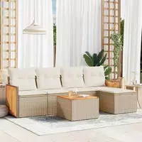 vidaXL 6-tlg. Garten-Sofagarnitur mit Kissen Schwarz Poly Rattan