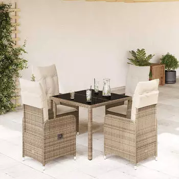 vidaXL Set 5-tlg. Garten-Bistro-Set mit Kissen Beige Poly Rattan (3277096)