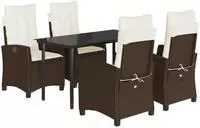 vidaXL 5-tlg. Garten-Essgruppe mit Kissen Braun Poly Rattan