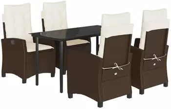 vidaXL 5-tlg. Garten-Essgruppe mit Kissen Braun Poly Rattan (3212775)