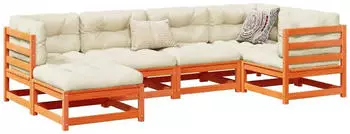 vidaXL Gartenlounge-Set 6-tlg. Garten-Sofagarnitur Wachsbraun Massivholz Kiefer Wachsbraun (9839.3299520)