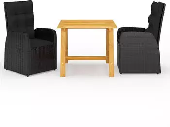 vidaXL 3-tlg. Garten-Essgruppe Schwarz (3068711)