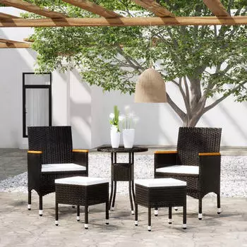 vidaXL 5-tlg. Garten-Lounge-Set Poly Rattan Schwarz (3058474)