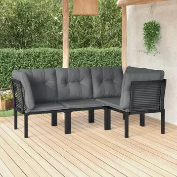 vidaXL 5-tlg. Garten-Lounge-Set Schwarz und Grau Poly Rattan (3187752)