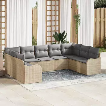 vidaXL Gartensofa-set 9 pcs Beige und Hellgrau Poly-Rattan (3354529)
