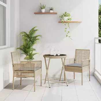 vidaXL Garten Bistro Set 3 pcs Beige Poly-Rattan (3334965)