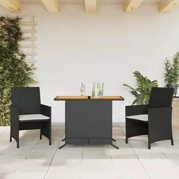 vidaXL 3-tlg. Bistro-Set mit Kissen Schwarz Poly Rattan (365116)