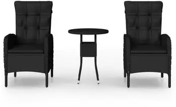 vidaXL 3-tlg. Garten-Bistro-Set Poly Rattan Schwarz (3058544)