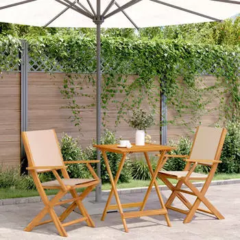 vidaXL 3-tlg. Bistro-Set Cremeweiß Stoff und Massivholz (3281856)