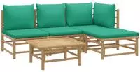 vidaXL 5-tlg. Garten-Lounge-Set mit Gr&uuml;nen Kissen Bambus