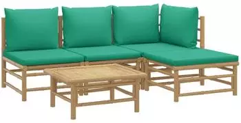 vidaXL 5-tlg. Garten-Lounge-Set mit Grünen Kissen Bambus (3155145)