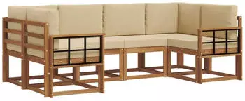 vidaXL Outdoor-Sofagarnitur mit Kissen 6-tlg., Natur/Beige (3366896)