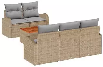 vidaXL Gartenlounge-Set 6-tlg. Poly-Rattan Beige/Hellgrau (3356187)