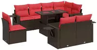 vidaXL 9-tlg. Garten-Sofagarnitur mit Kissen Braun Poly Rattan Akazie