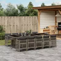 vidaXL 7-tlg. Garten-Essgruppe mit Kissen Grau Poly Rattan
