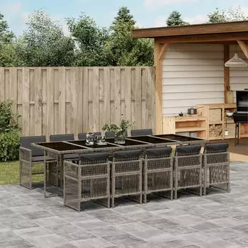 vidaXL Garten-Essgruppe 7-tlg. mit Kissen Poly Rattan Grau (3210908)