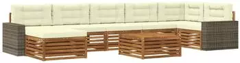 vidaXL Outdoor-Sofagarnitur mit Kissen, 8-tlg., Natur/Creme (3383668)