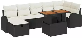 vidaXL Garten Sofa Set 8-teilig mit Kissen, Poly Rattan, Schwarz (3361306)
