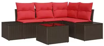 vidaXL Gartenlounge-Set 5-tlg. mit Kissen Poly-Rattan Braun (3347054)