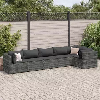 vidaXL Garten-Lounge-Set 4-tlg. mit Kissen Poly Rattan Grau (3308079)