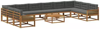 vidaXL Outdoor-Sofagarnitur mit Kissen 11-tlg., Natur/Anthrazit (3382950)