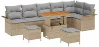 vidaXL Gartensofa-set mit Kissen 9 pcs Beige Poly-Rattan