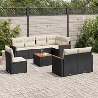 vidaXL 9-tlg. Garten-Sofagarnitur mit Kissen Grau Poly Rattan