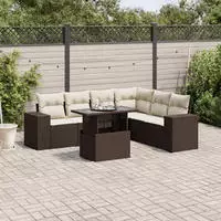 vidaXL 7-tlg. Garten-Sofagarnitur mit Kissen Schwarz Poly Rattan