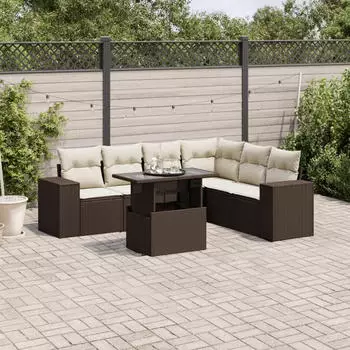 vidaXL Garten-Sofagarnitur 7-tlg. mit Kissen Schwarz Polyrattan (3269186)