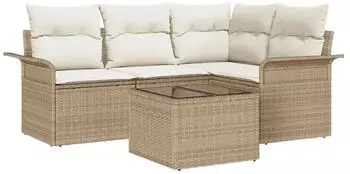 vidaXL Garten-Sofa-Set 5-teilig mit Stauraum, Poly-Rattan, Beige