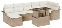 vidaXL Garten-Sofa-Set mit Kissen mit Speicher 8 pcs Beige Poly Rattan
