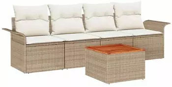 vidaXL Gartensofa-Set mit Stauraum 5-tlg. Poly-Rattan Beige/Creme (3355929)
