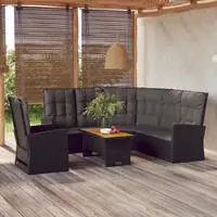 3-tlg. Garten-lounge-set Mit Kissen Schwarz Poly Rattan - Vidaxl